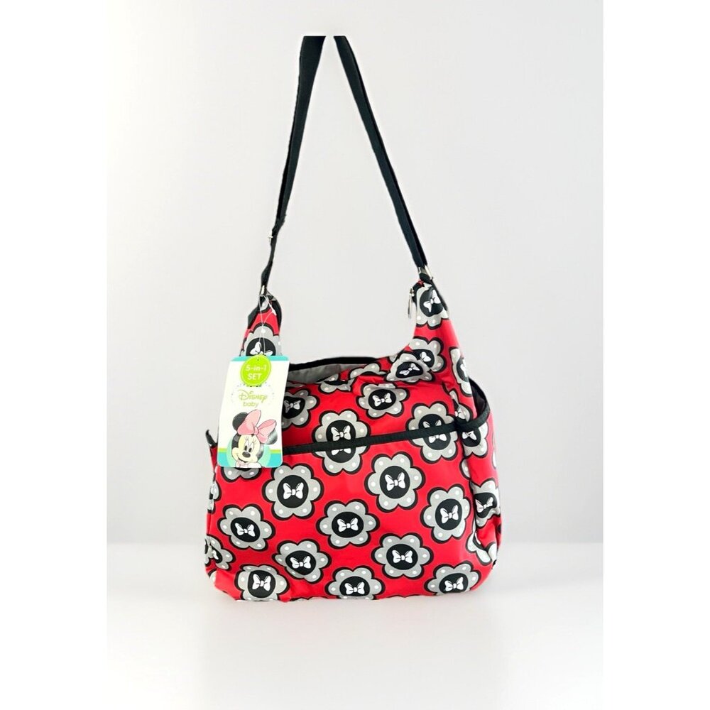 DISNEY BABY MINNIE MOUSE 5-in-1 Adjustable Strap Red Carryall Diaper Bag Set NWT